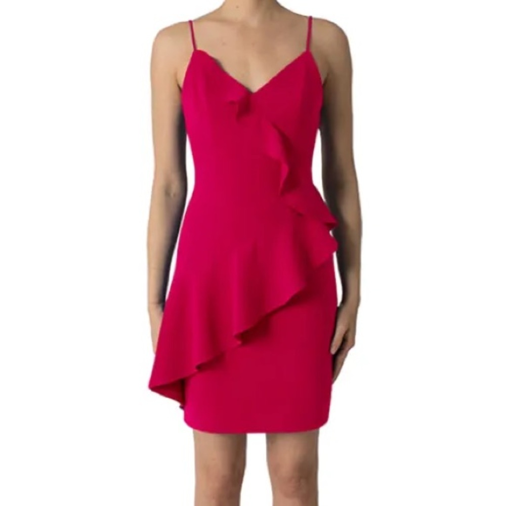 Black Halo 'Calia' Pink Ponte Ruffle Mini Dress
